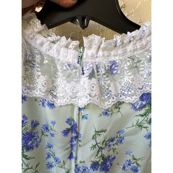 Leslie Fay 90s Grandmacore Prairie Midi Dress 14/Blue Floral Lace Collar - Picture 9 of 9
